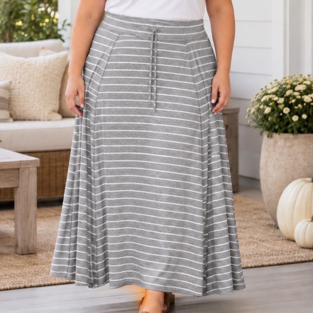 Talbots Womens 3X Gray White Striped A-Line Midi Skirt Knit Cotton ND1